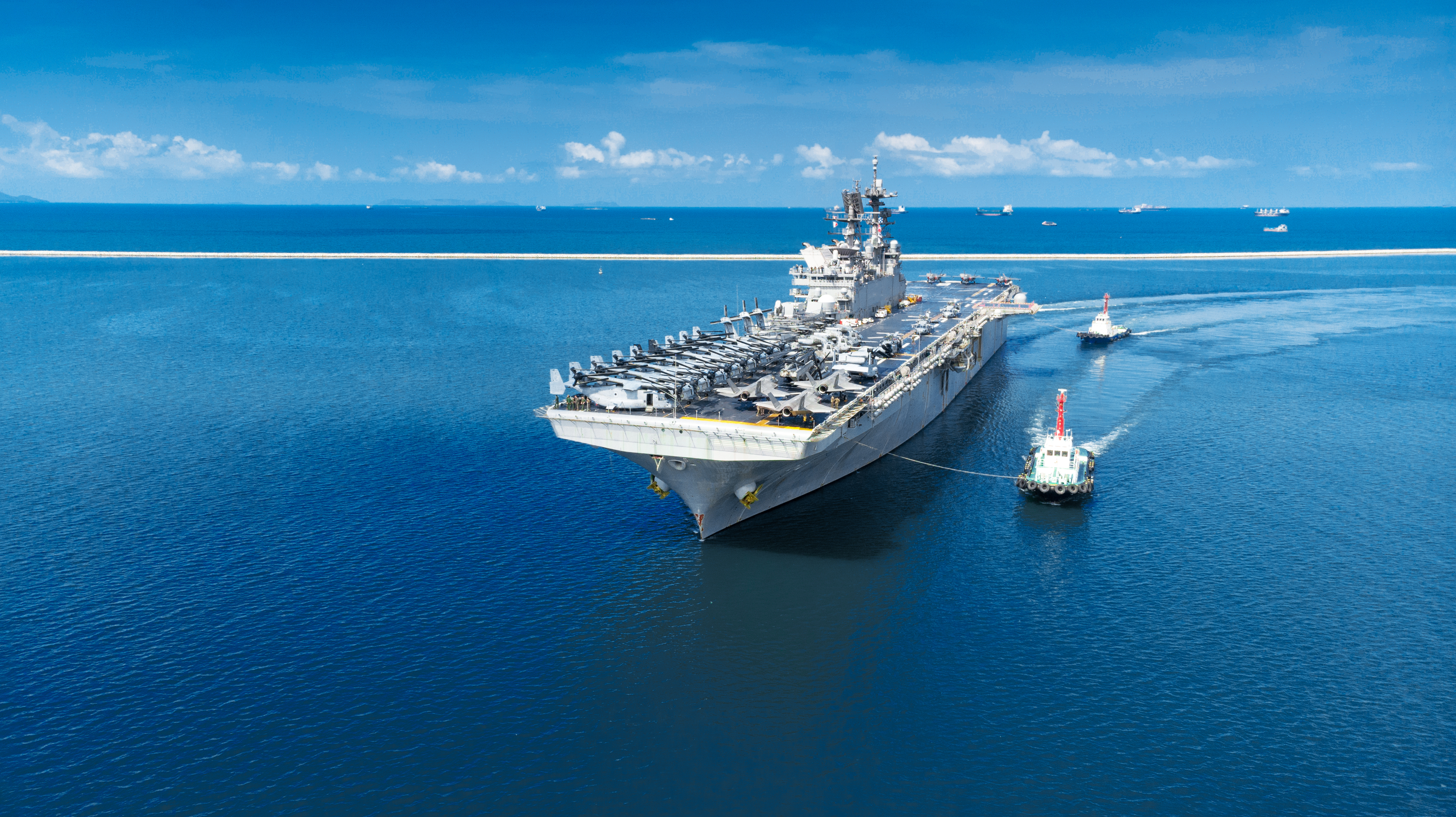 Aircraft carrier sailing on open ocean