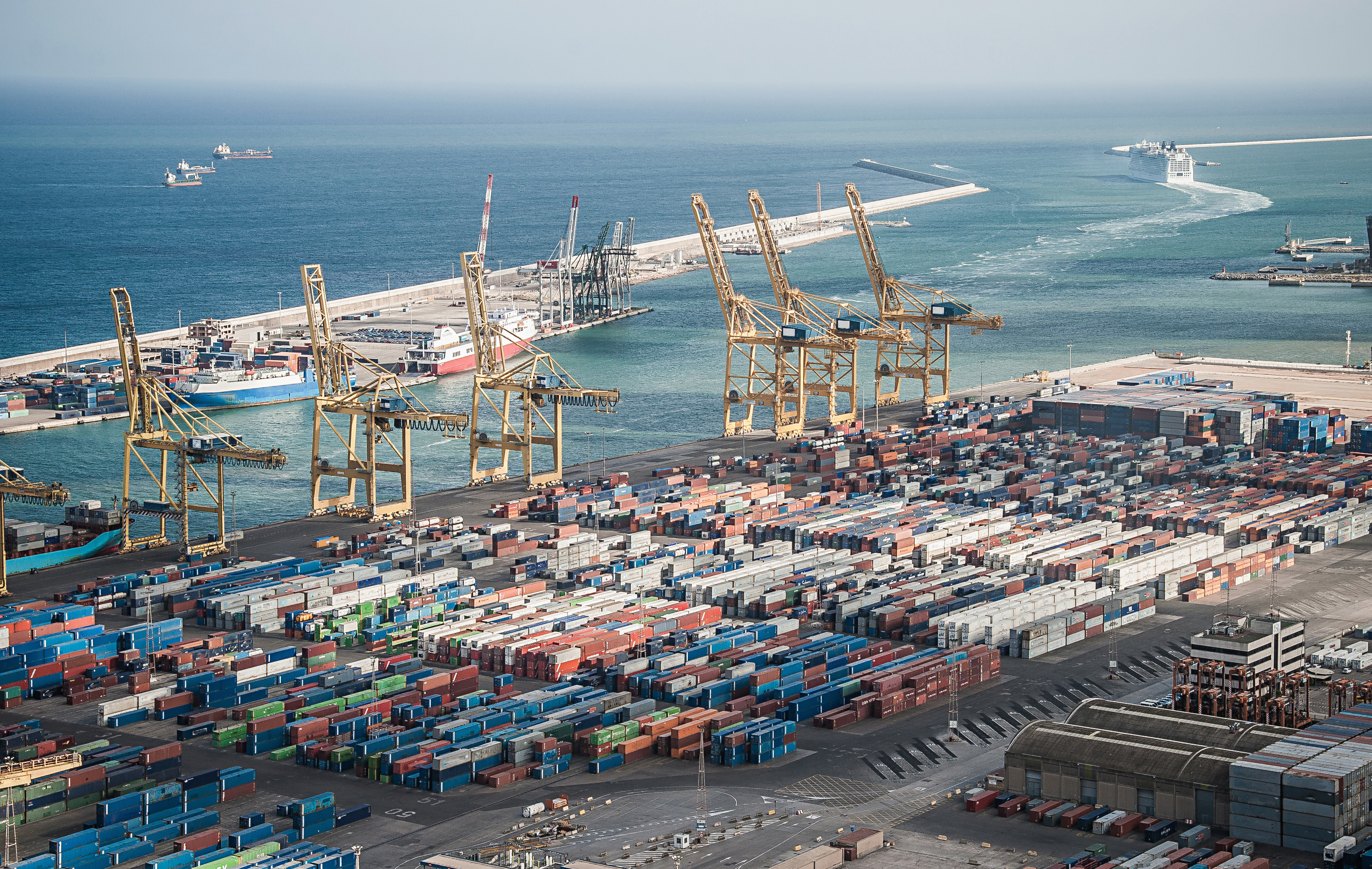 Shipping docks and coastal industrial waterfront